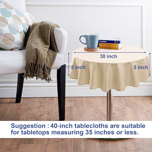 Hiasan Round Tablecloth 40 Inch - Waterproof Stain Resistant Spillproof Polyester Fabric Table Cloth for Dining Room Kitchen Party, Beige by Hiasan - Image 2