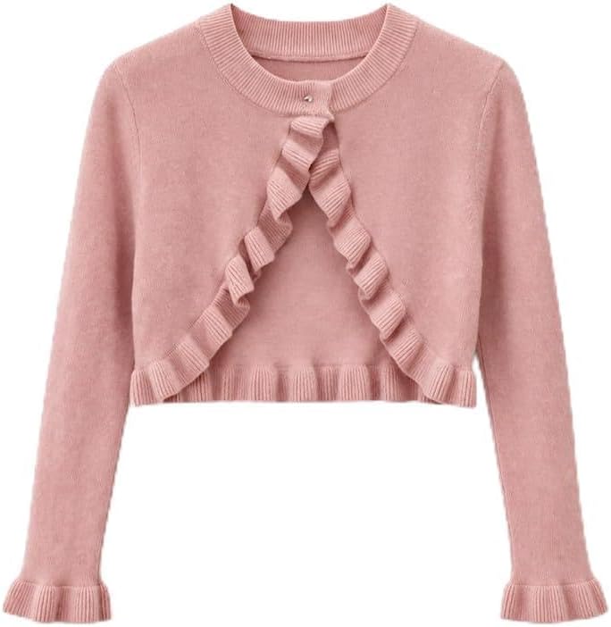 Girls Bolero Cardigan Shrug Ruffle Trim Long Sleeve Crop Kids 3–13 Party