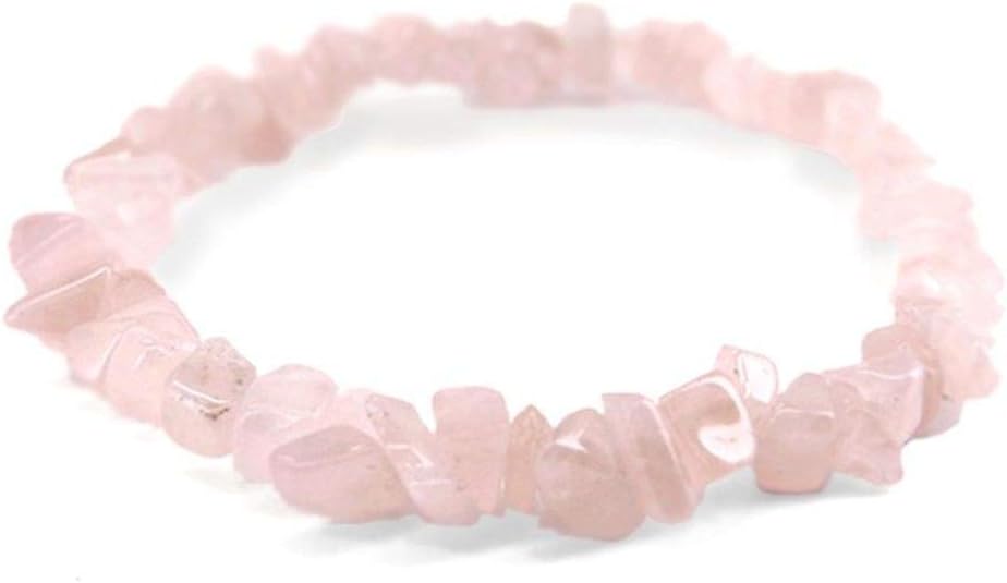 Pulseras Chip de Cuarzo Rosa Minerales y Cristales, Belleza energética, Meditacion, Amuletos Espirituales