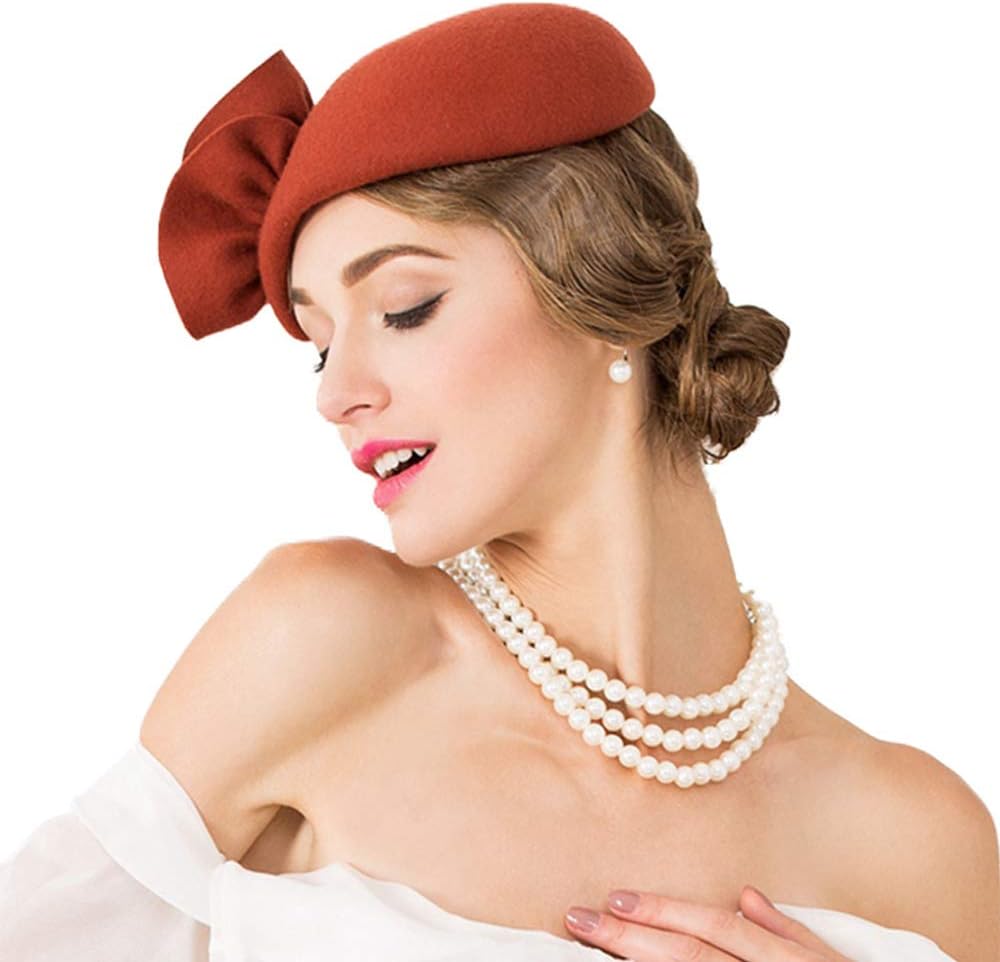 Vintage Women's Fascinators Wool Felt Pillbox Hat Ladies Hats for Church Derby Party Wedding Teardrop Hat Flower Fedoras - Image 3