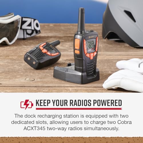Image of Cobra ACXT 300 Dock Charging Station for 2 Walkie Talkies | With UBS Charging Cable - Dual Desktop Portable Charger, Compatible With ACXT345 and ACXT390 Models