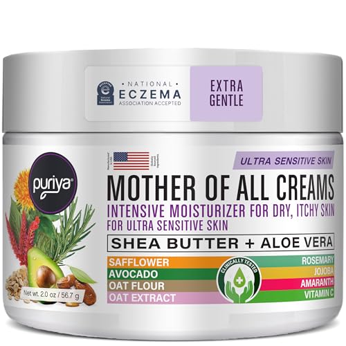 Puriya National Eczema Association Accepted Cream 2 oz, Dry Itchy Skin Relief, Colloidal Oatmeal Lotion, For Kids, Adults, Face, Hands, Mother of All Creams, Plant-Based Hydration,No Fragrance Added