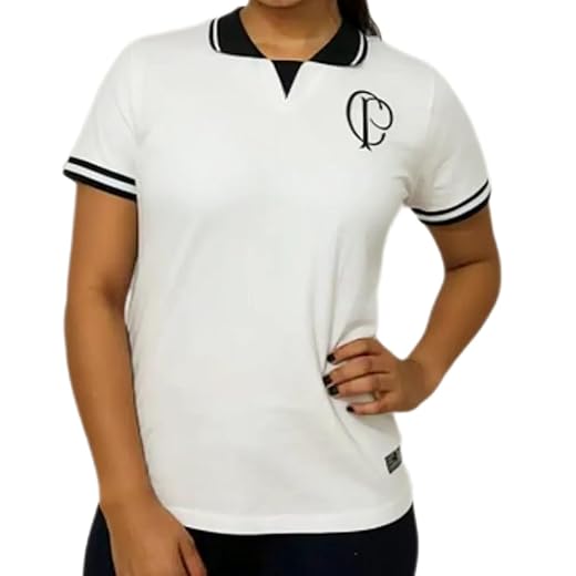 Cadasthe, Camisa Corinthians Polo retro Licenciada Feminina Bege e Preta