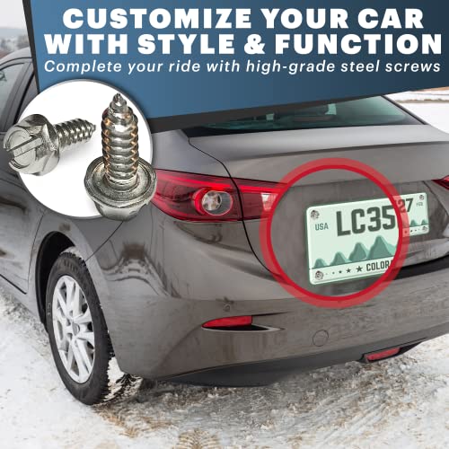 Image of OttoSpeed Rustproof License Plate Screws for US Domestic Vehicles & Select Imports - Stainless Steel Bolts for Vehicles that Use Plastic Inserts (32-Pack, Stainless-Slotted)