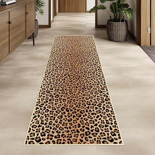 Leopard Runner Rug Non Slip Leopard Print Rugs 2x6 for Hallway Wetern Home Decor Soft Throw Carpet Washable Fur Area Rug Mat for Entryway Laundry Bedroom Bathroom (24 W×72 L, Leopard Print)