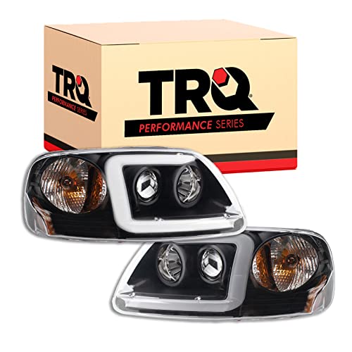 Image of TRQ Performance Driver and Passenger Side Headlight Assembly Set Projector Black Housing Clear Lens Compatible with 97-03 Ford F-150 97-02 Ford Expedition 04 Ford F-150 Heritage
