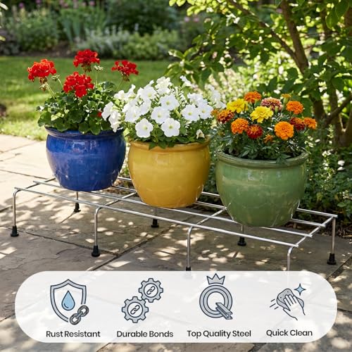 Image of Pivalo Rectangular Plant Stand for Flower Pots & Gamla | Rust-Resistant Heavy Duty 301 Grade Stainless Steel Pot Holder for Indoor & Outdoor Plants | Garden, Balcony & Living Room Decor (2 PCS)