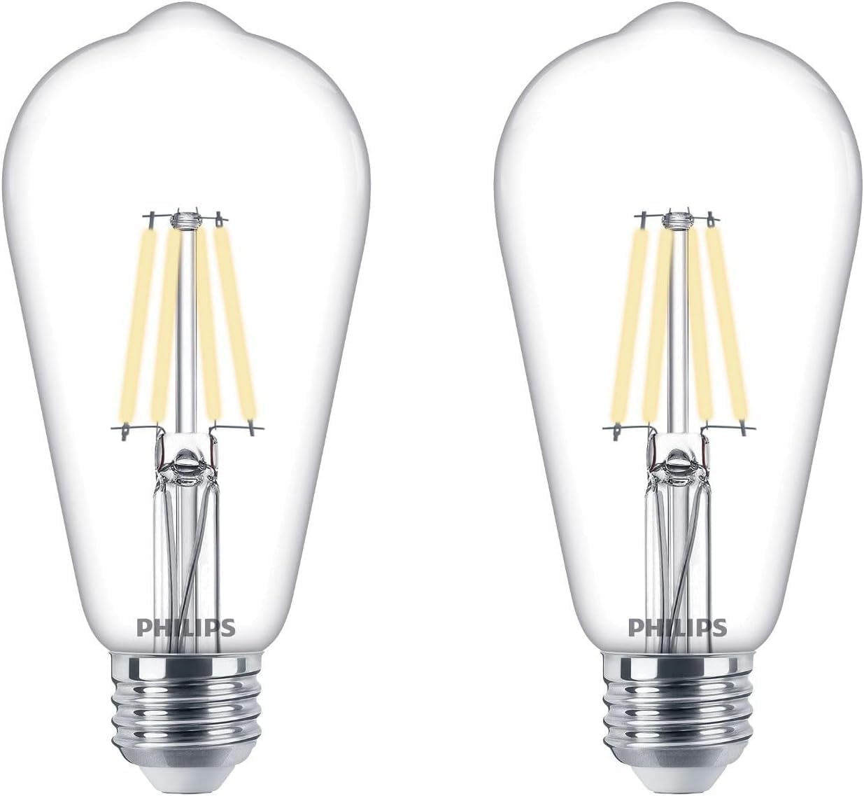 Philips LED Vintage Flicker-Free Clear Straight ST19 Dimmable, Eyecomfort Technology, 400 Lumen, Daylight(5000K), 4.4W=40W, Title 20 Certified, E26 Base, 2-Pack (564864)