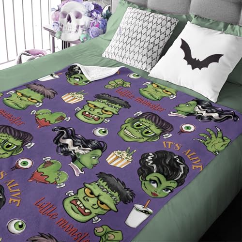 Zzkol ZZK-174-BL Halloween Horror Classic Movie Flannel Blanket, It'S Alive Frank-En.Stein Little Monster Throw Blanket Gifts For Kids Men Women, Scary Eyeball Heart Soft Blanket For Bedding Sofa 50 X 60 Inch thumb #4