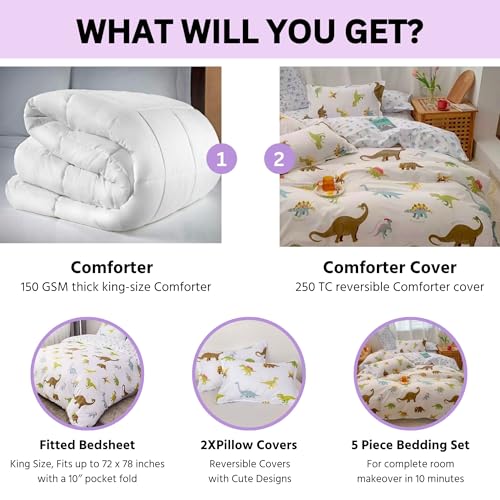 Image of Famyo King Size Bedding Set 5 Pc 250 TC Dino Park Design