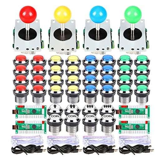 EG STARTS 4 Player LED Arcade DIY Kit USB MAME PC Game DIY & Raspberry Pi Retro Controller DIY Including 4x Arcade Joystick, 40x LED Chrome Arcade Buttons 4x Zero Delay USB Encoder
