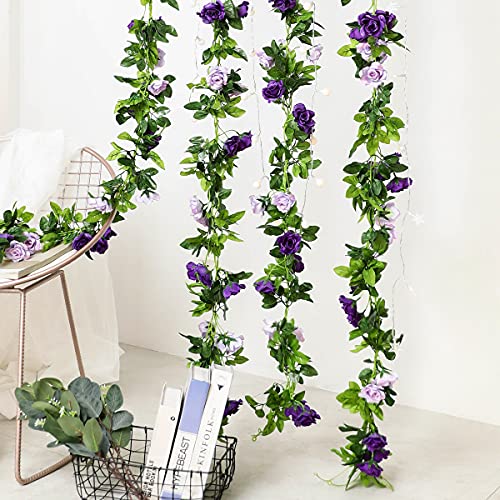 Veryhome 3Pcs 23.7Ft Artificial Purple Rose Flower Garland, Silk Hanging Floral Garland, Decorative Flower Vines For Room Decor Wedding Arch Flowers For Ceremony (Purple) #TOP1