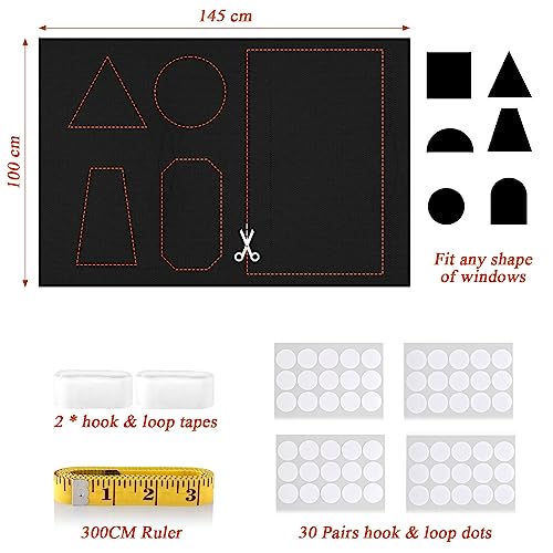 LUCMO Blackout Blinds 39" x 57", 100% Blackout Blind Curtain for Window, No Drill Portable Blackout Shades Film for Bedroom, Cut to Any Size, Nursery Black Out Blinds for Baby Travel Temporary