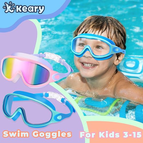 Image of Keary 2 Pack Kids Swim Goggles for 3-15 UV Protection Anti-Fog Pool Water Swimming Goggles for Boys Girls Youth Toddler