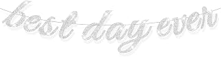 Best Day Ever Banner No DIY Silver Glitter Hanging Best Day Ever Sign Decorations for Photo Prop Bridal Shower, Engagement, Bachelorette, Wedding Party(Silver)