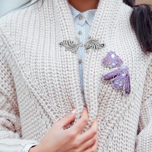 Image of uxcell Vintage Sweater Clips, Cape Cloak Clasp Retro Cardigan Clips Shawl Collar Clasp Dress Shirt Brooch Clip