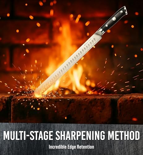 Brisket Slicing Knife – 12" Brisket Knife, BBQ, Grilling Gifts For Men – Razor Sharp German Steel, Full Tang, Ergonomic Handle