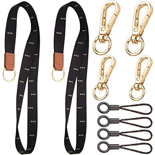 Umhängeband Schlüsselband Lang Schwarz 2 Stuck Schlüsselband mit Karabiner Ring Lanyard Schlüsselanhänger Band mit Echtem Leder Schlüsselbänder für Ausweishülle Schlüssel Mobile Handys ID-Karten