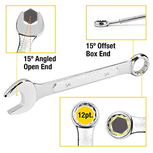 Trades Pro Sae And Metric Wrench Set, 22 Piece, Open And Box End, 12 Point, 15 Degree Angle Offset, Storage Rack 836574 #TOP3