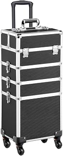 4 in 1 Beauty Case Rolling Cosmetics Organiser Makeup Vanity Case Lockable Hairdressing Trolley Black