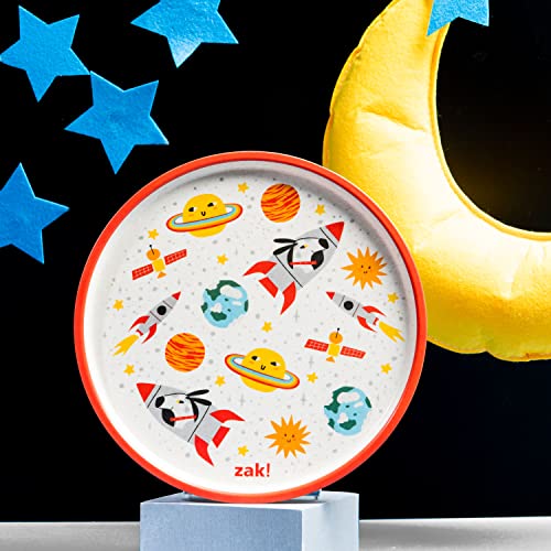 Image of Zak Designs Kids Dinnerware Set 3 Pieces, Durable and Sustainable Melamine Bamboo Plate, Bowl, and Tumbler are Perfect For Dinner Time With Family (Spaceships)