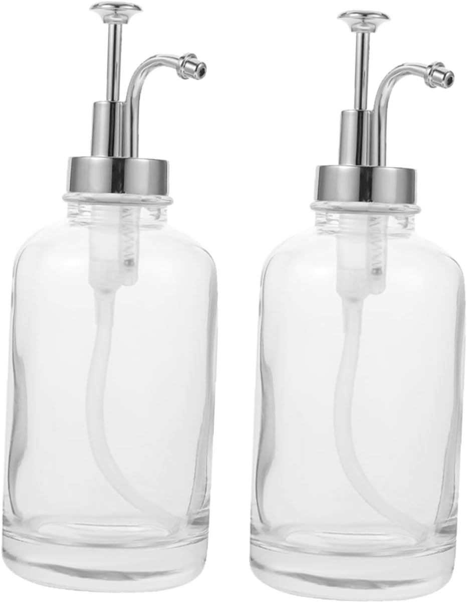 2pcs Glass Syrup Dispenser with Pump Transparent Coffee Syrup Bottle Multifunctional Use for Honey Jam and Lotion Stylish Kitchen Decor Easy to Use