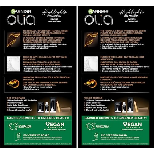 Garnier Olia Ammonia-Free Permanent Hair Dye Highlighting Kit, Oil-Rich Formula for Multidimensional Hair Color with Up to 4 Levels of Lift, Vegan & Cruelty Free, H02 Highlights for Blondes, 2 Count