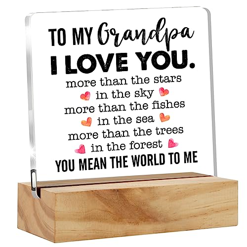 Regalos para abuelo, papá, de nieto, nieta, a mi abuelo, decoración de escritorio, placa de acrílico con soporte de madera, letrero de escritorio para oficina en casa, recuerdo del día del padre