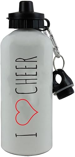 CustomGiftsNow I Love Cheer - Botella de agua deportiva de aluminio con acabado blanco de 20 onzas (20.3 fl oz)