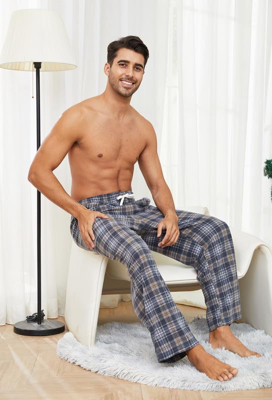 Image of U2SKIIN Mens Fleece Pajama Pants, Warm Plaid Lounge Pj Bottoms