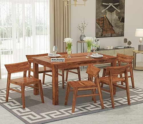 NISHA FURNITURE Solid Sheesham Wood 6 Seater Dining Table with Six ...