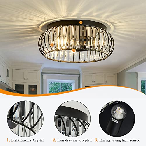 Yyjlx 3 Light Flush Mount Ceiling Light Fixtures Modern Crystal Chandelier Black E26 Indoor Lighting For Hallway Bedroom Bathroom Foyer Living Room Dining Room Kitchen. #TOP2
