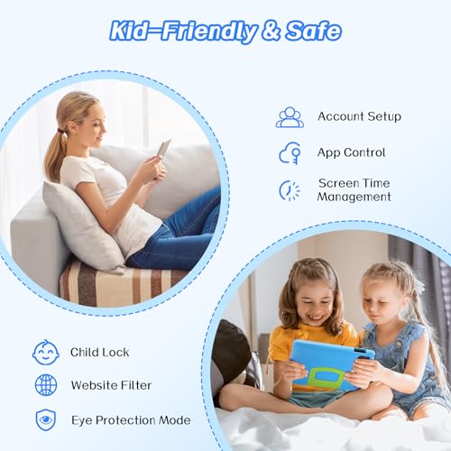 Image of Kids Tablet 10 inch, Android 15 Tablet, Educational Tablets for Kids with HD Touchscreen, 8GB+64GB Expandable Storage, 5000mAh Battery, Parental Control and Kids Learning Space