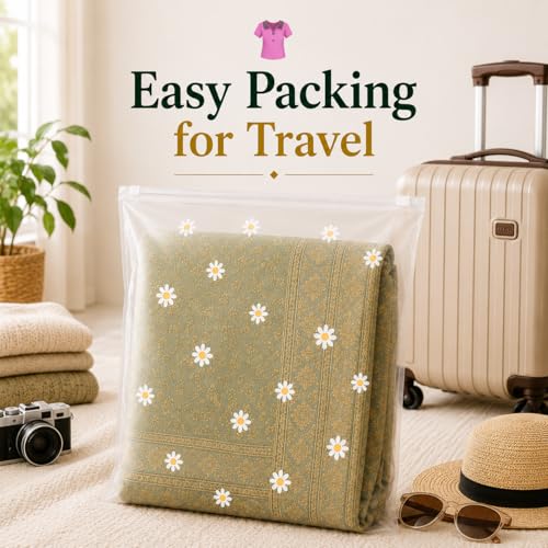 Image of PulGos 24 Pcs, 45 x 35 Cm Saree Cover for Storage | Floral Printed With Zip | Frosted Transparent Bags | Multipurpose Bag for Clothes & Accessories | Packing Covers for Wardrobe Organizer & Traveling