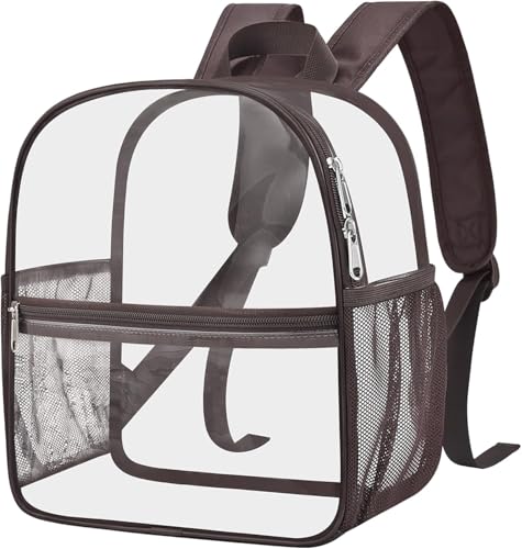 Image of Busiuw Clear Backpack for Stadium Events 12x12x6 Mini Small Sports Fan Backpacks with Front Pocket for Concert Sport Events Work Travel(Chocolate)