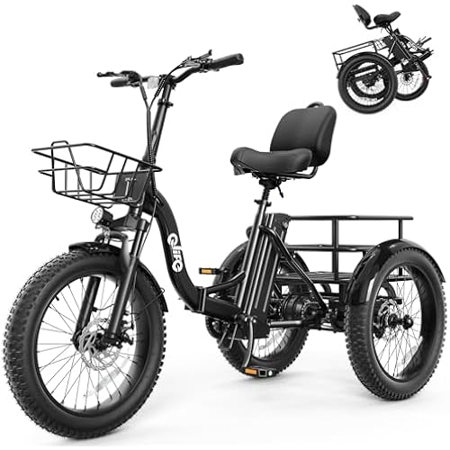 Qlife Triker Plus Electric Trike for Adults, Peak 1200W Motor Floding Trike Ebike, 624Wh E-Bike, 20MPH 65 Miles Electric Tricycle for Adults, 20x4.0 Fat Tire E-Bike, Foldable 3 Wheel for Adults