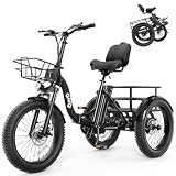 Qlife Triker Plus Electric Trike for Adults, Peak 1200W Motor Floding Trike Ebike, 624Wh E-Bike, 20MPH 65 Miles Electric Tricycle for Adults, 20x4.0 Fat Tire E-Bike, Foldable 3 Wheel for Adults