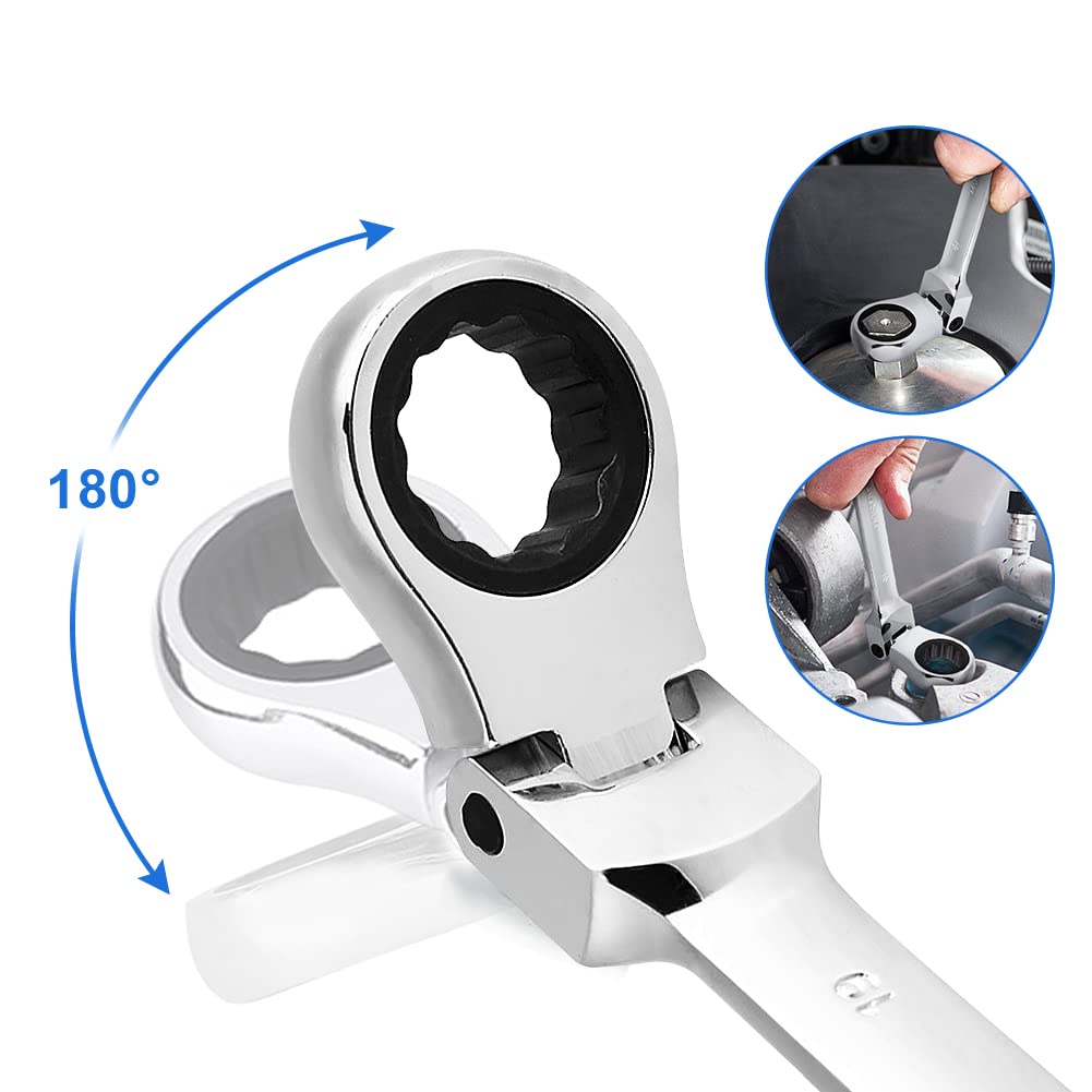 12 piezas Juego de llaves combinadas, 8-19mm Juego de Llaves de Trinquete Llave de boca abierta Llave Fija Carraca Combinadas para reparación de automóviles, mantenimiento industrial