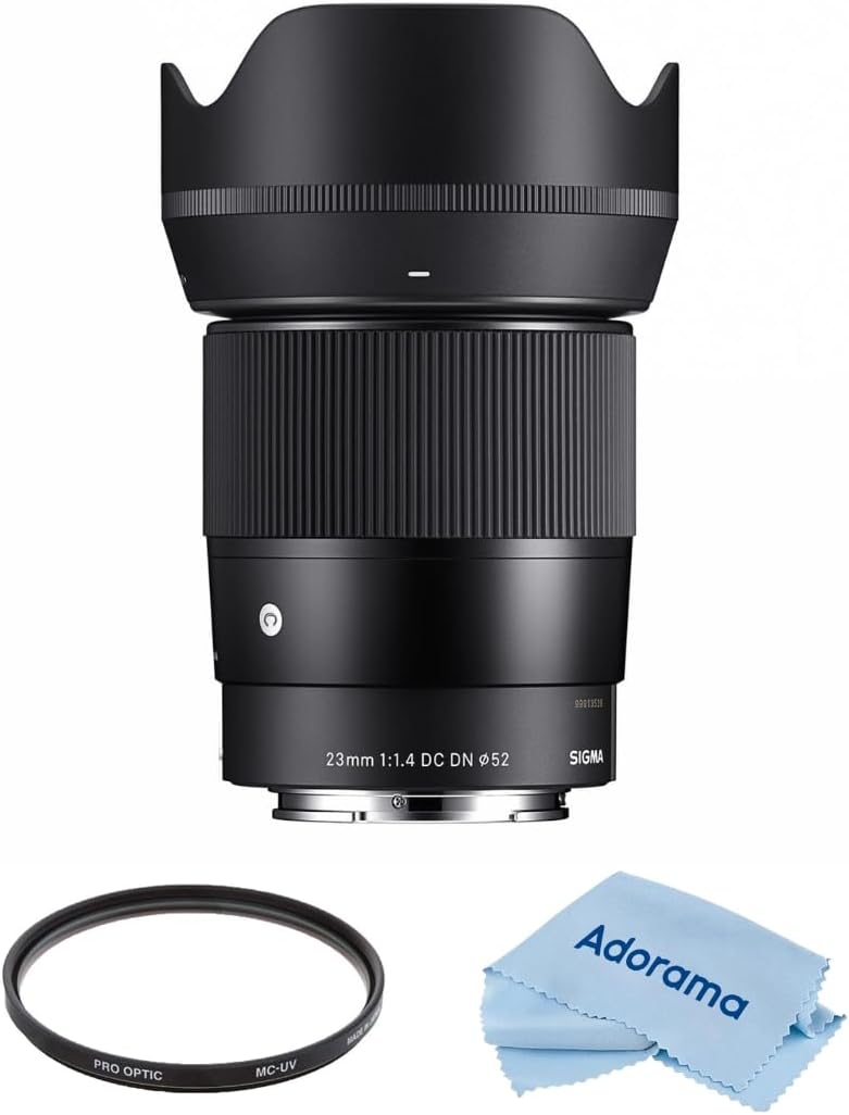 Sigma 23mm f/1.4 DC DN Contemporary Lens for Sony E Bundle with 52mm Multi Coated UV Filter, Microfiber Cleaning Cloth