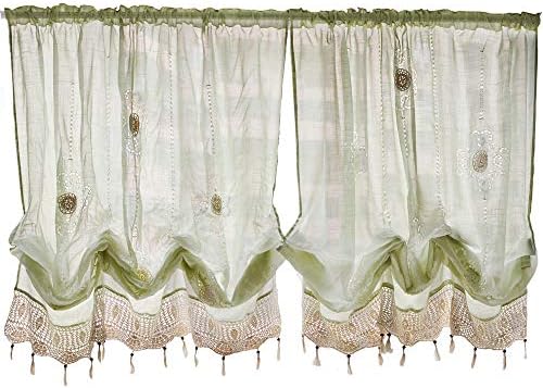 ABREEZE Curtain Tie Up Shade Window Panels for Living Room and Bedroom Balloon Curtains Hook Flower Sheer Curtains 1Panel