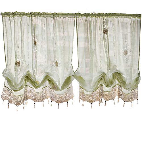 Abreeze Curtain Tie Up Shade Window Panels For Living Room And Bedroom Balloon Curtains Hook Flower Sheer Curtains 1Panel #TOP3