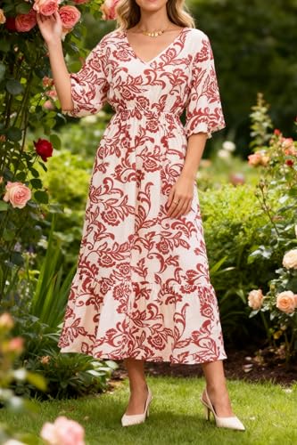 Image of Women's Summer Short Sleeve Maxi Floral Flowy Dresses with Pockets