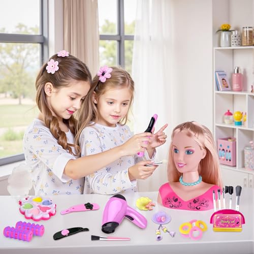 YIBEBE Schminkpuppe Frisierkopf Kinder Friseur Set: Schminkkopf für Mädchen mit Puppenkopf und Friseur Zubehör Set - Kinderschminke Spielzeug Geschenk für Mädchen ab 3 4 5 6 7 8 Jahre (Set-6)