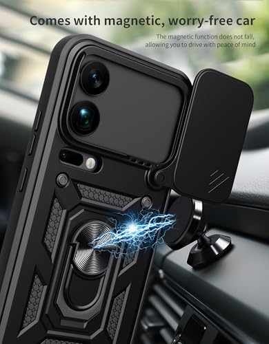 Image of Heavy Duty Back Case Cover for Xiaomi 17 Pro Max 5G, Shockproof Xiaomi 17 Pro Max Back Cover, Ring Case with Kickstand and Camera Protection Shutter - Black