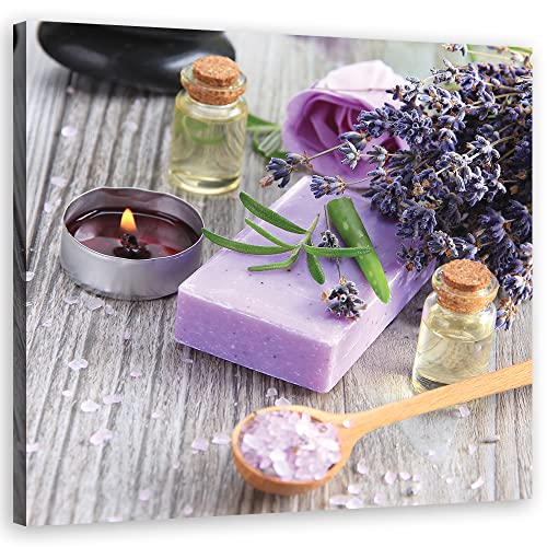 Feeby Tableau toile Lavande Zen Spa 30x30 cm Image Photo Sels de bain Nature morte Huiles violet