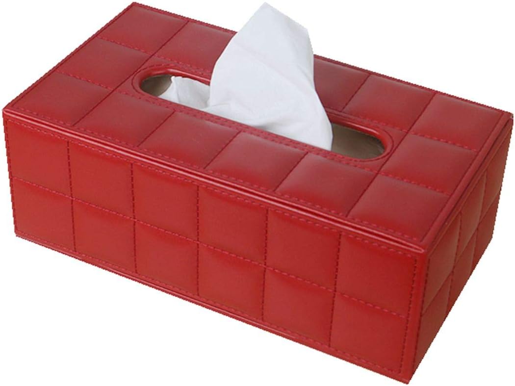 S Forever Diamond Pattern Tissue Box Holders PU Leather Rectangle Tissue Box Cover (White)