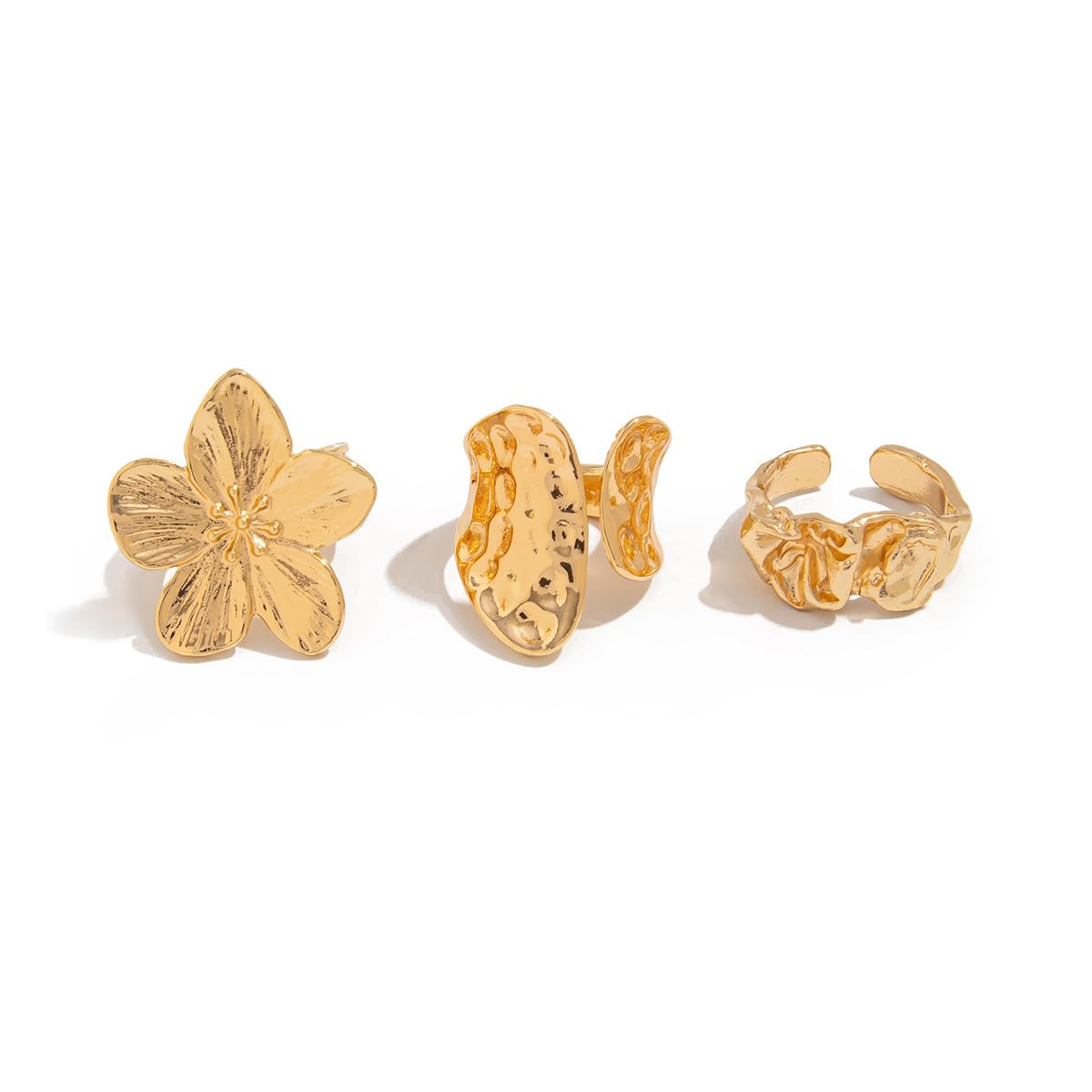 Gold Plated Stackable Ring Set | Anti-tarnish Rings for Women and Girls| Bold & Chunky Trendy Statement Jewelry | Boho Style Beach Accessory | Adjustable Stack Finger Rings-image-16