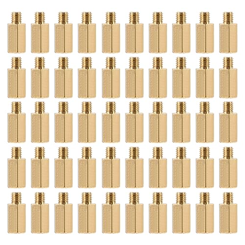 YOKIVE 50 Pcs M3 Standoff Screws, Brass Hex PCB Standoffs, Keep Height Consistent, Great for Motherboard (Gold Tone, 8mm+3mm)