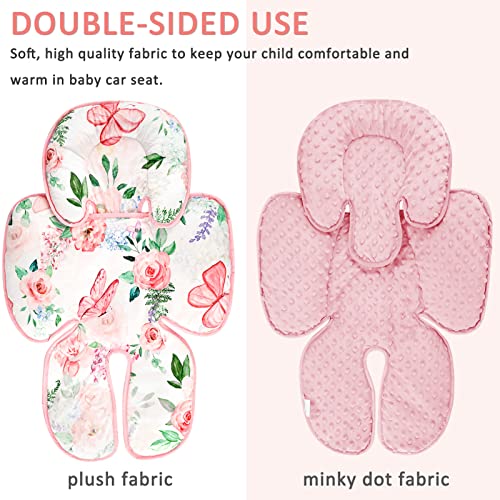Image of 2 in 1 Infant Car Seat Insert, Adjustable Car Seat Head Support Baby Girls Boys, Soft Newborn Carseat Insert Cushion, Perfect for Carseats, Strollers, Swings (Pink Flower)