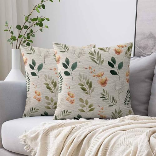 Aiesther Spring Throw Pillow Covers Floral Green Leaf Texture Short